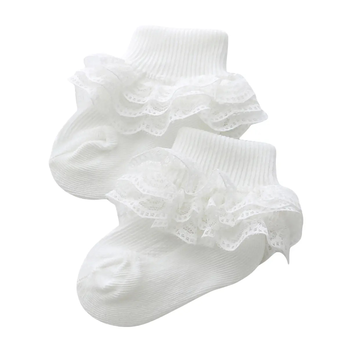 Baby Girls Boys Cotton Socks, Cute Eyelet Frilly Lace Baptism Socks Birthday Gift for Infants