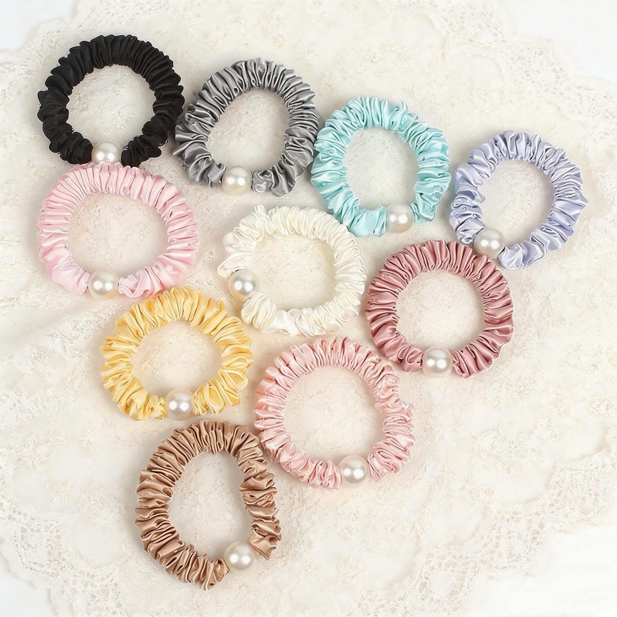 Hair Accessories Scrunchies for Women Variety Pack Hair Ties Scrunchies Hair Elastics Pastel Hair Ties Multicolor Easter Basket Stuffers for Kids,No Damage Hair Ties Scrunchies Pearl Hair Ties Gift for Her