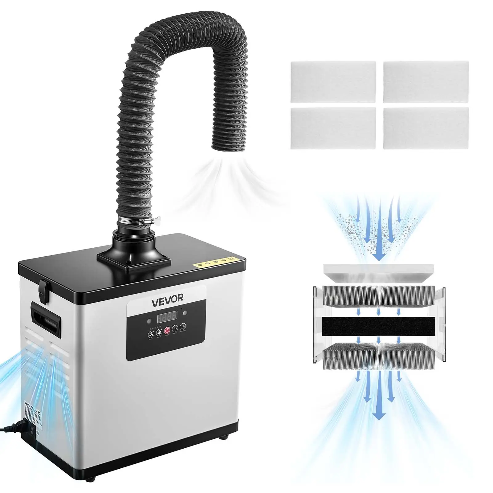 VEVOR Brushless Motor Solder Fume Extractor, Upgraded 4-Stage Filter, 510 m/h Strong Suction, 10-Speed Remote Control Smoke Removal Tool for Laser Engraving, 3D Printing