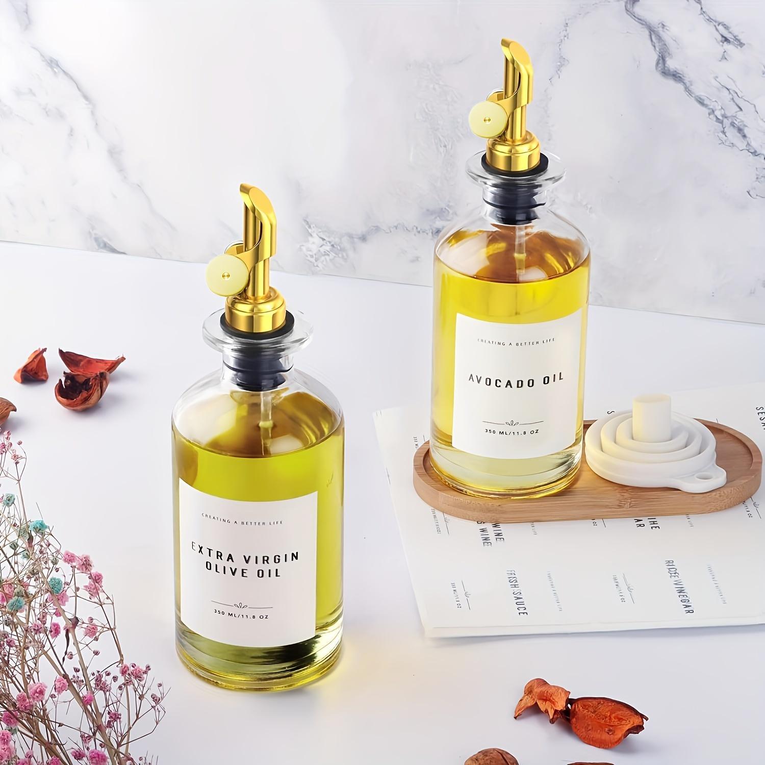 2pcs Olive Oil Dispenser Bottle Tray,Oil and Vinegar Dispenser Set w.Metal Pour Spout, Coffee Syrup Dispenser, Olive Oil Cruet Cooking Oil Dispenser, Oil Container Bottles for Kitchen