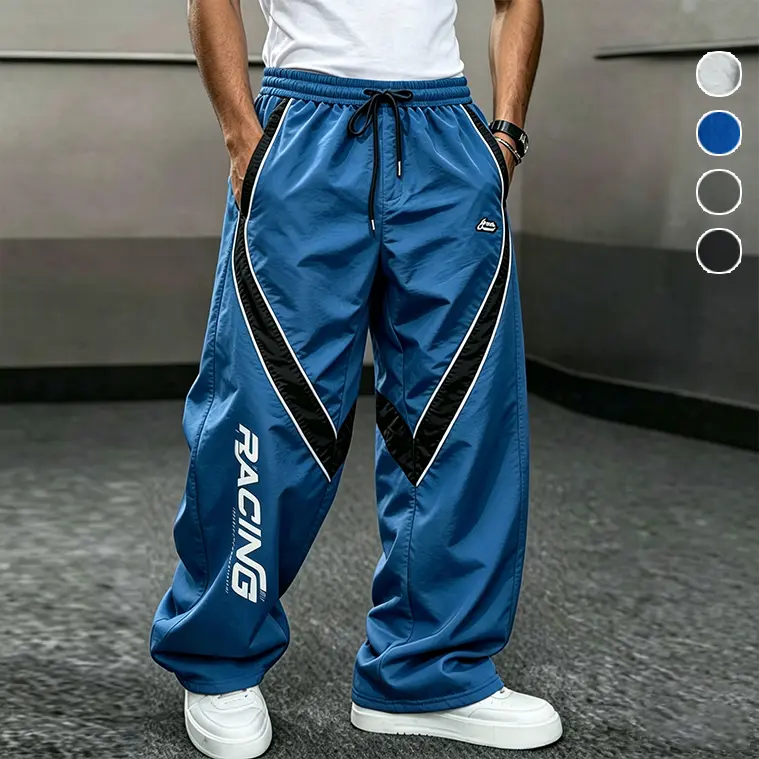 Summer thin contrasting splicing quick drying paratrooper pants men's American letter drawstring loose wide leg functional sports pants