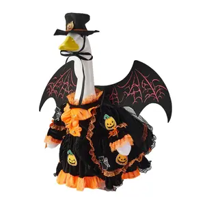 Halloween Outfit Creative Goose Statue Pumpkin Embroidery Dress with Wings Hat for Outdoor Garden Yard [Halloween Special Set]