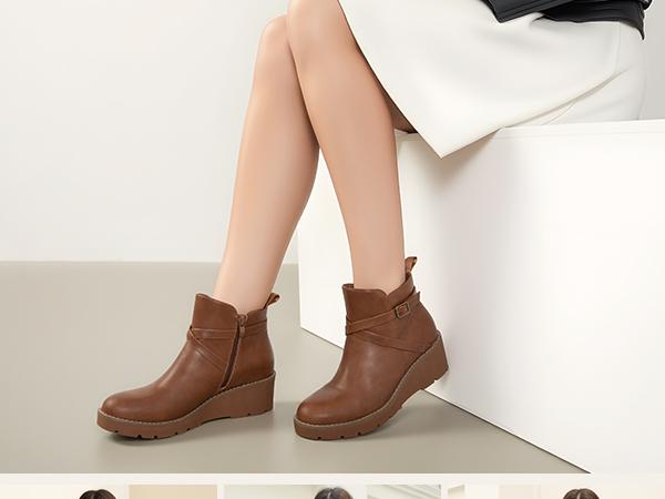 Athlefit Women's Wedge Ankle Boots Fashion Platform Lug Sole Buckle Short Booties with Side Zipper Girl Walking Shoes