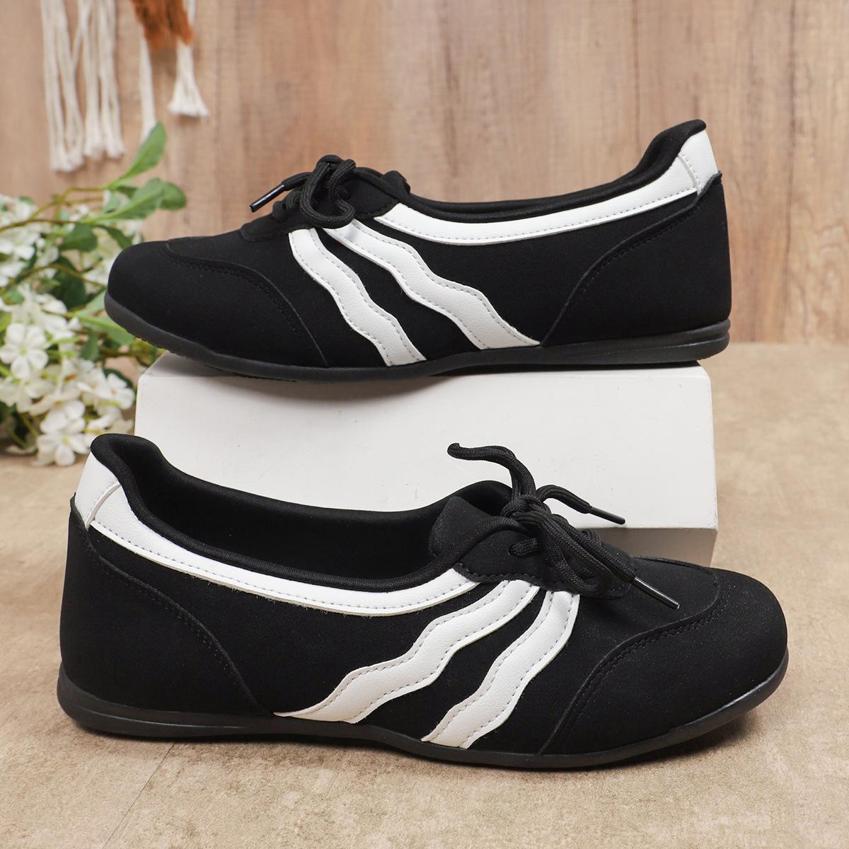 Women's Lace Up Casual Trainers Lightweight Breathable Walking Shoes for Travel Outdoor All Year Round Comfortable Wavy Stripe Fashion Flats Stylish Everyday Sneakers for Women