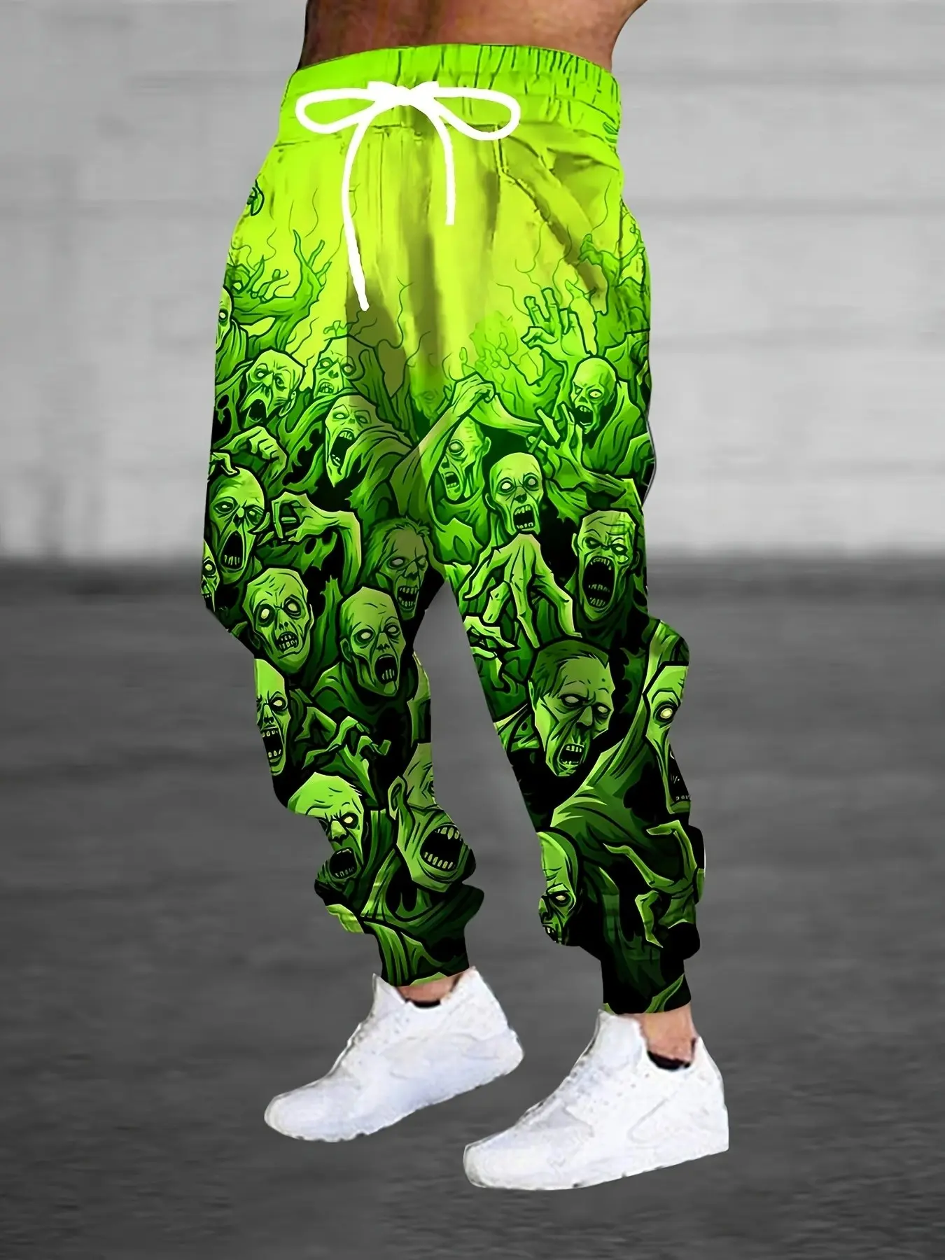 Men's Halloween Festive Spooky Zombie Ankle Pants, Fluorescent, All over Print, Loose-Fit, Casual Fall Fashion, Streetwear, Party, Jogging