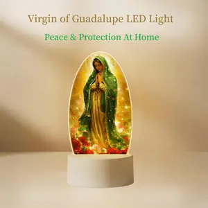 Sacred Our Lady of Guadalupe 3-Color USB Warm Light Floral Prayer Lamp - Ornate Stylish Spiritual Religious Decor, Prayer Room Decor, Boxed Catholic Baptism Mom Gift