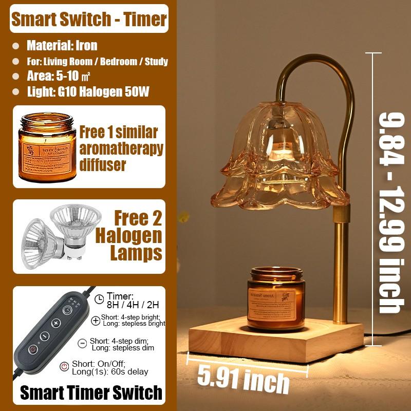 Height Adjustable Timer Candle Warmer, Gold Floral Lamp for Stylish Home Decor & Safe Scent Special Mom Present