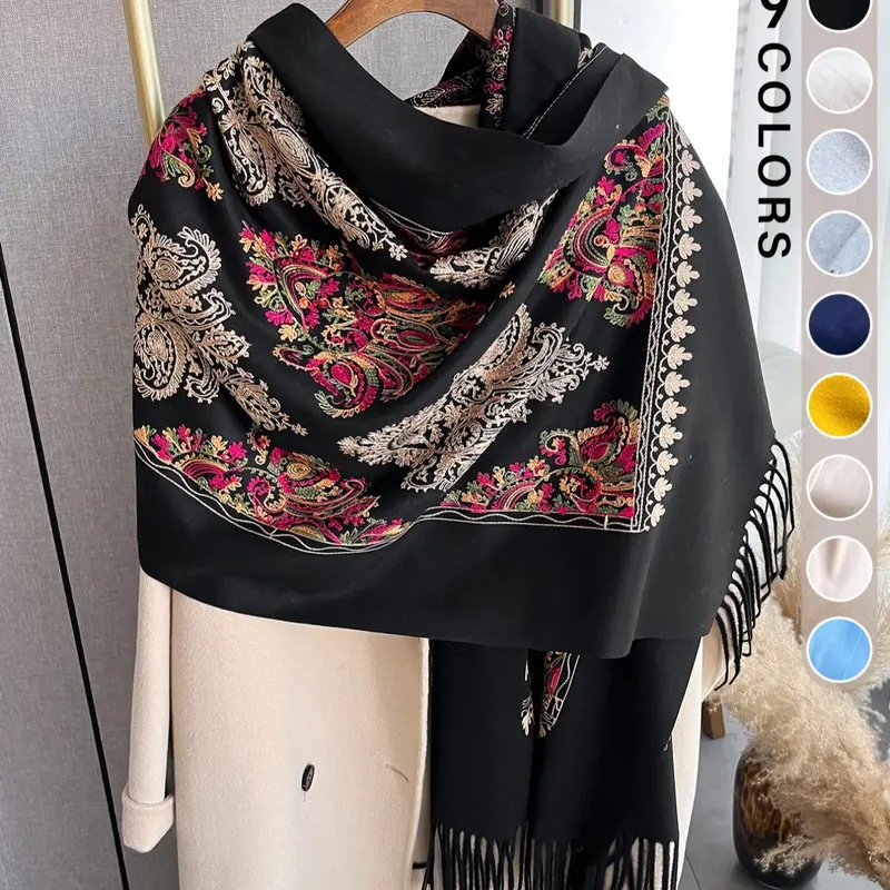 Boho Style Floral Print Tassel Decor Shawl, Casual Fashionable Scarf, 2024 New Style Casual Soft Warm Double Sided for Fall & Winter, Fashion Accessories for Women & Men #GLOBAL PICKS