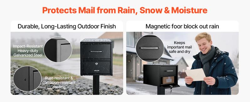VEVOR Post Mount Mailbox, Anti-Pry & Anti-Theft Mailboxes for Outside, Heavy Duty Lockable Mail Box with Magnetic Door, Weather-Resistant Metal Post Box for House Outside 21.06 x 10.63 x 11.22 in