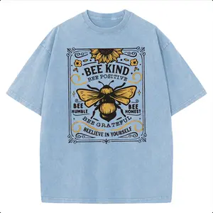 Holafish 100% Cotton Crewneck Oversized Bee King Printed T-Shirt Retro Acid Wash Bee Dual Side Graphic Printed Unisex Fashion Tees Deals For You Days Summer