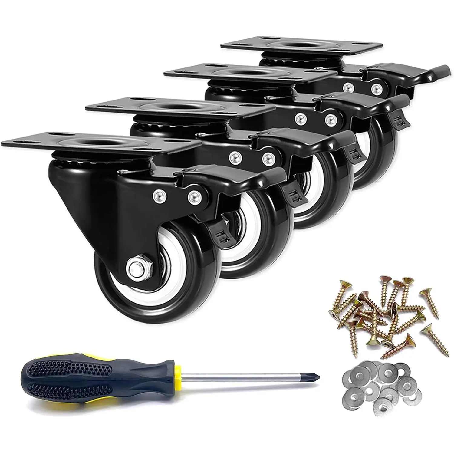 Caster Wheels, 2 inch Casters, Casters Set of 4 Heavy Duty - CLOATFET Locking Casters, Swivel Casters with Brake (Top Plate), Non Marking Black Castor Wheels for Cart Furniture Workbench