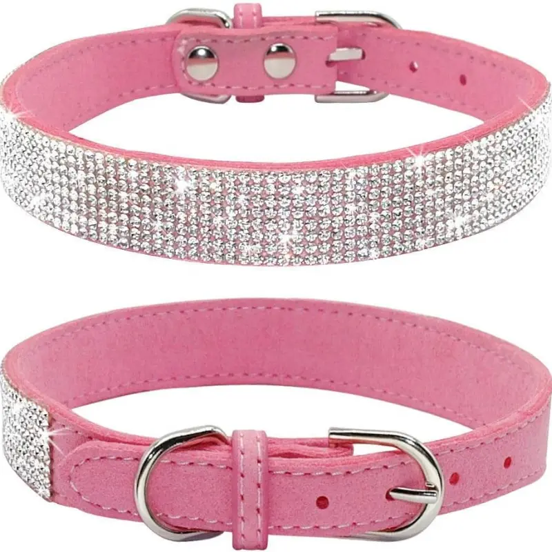 Pink Bling Rhinestone Dog Collar for Girl Female Dogs, Cute Fancy Crystal Diamond Glitter Cat Collar, Soft Pet Jewelry Collar for Small Medium Large Breed Puppy Kitten Terrier (XS)