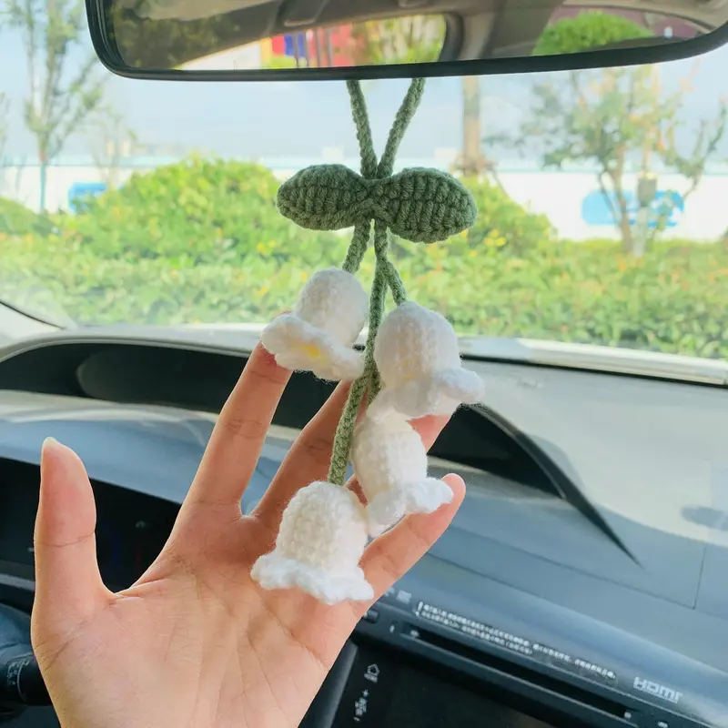 Handmade Flower Design Car Hanging Ornament, Rear View Mirror Hanging Decoration for Car Interior Decor, Aesthetic Car Accessory, Cute Car Accessories for Women & Girls