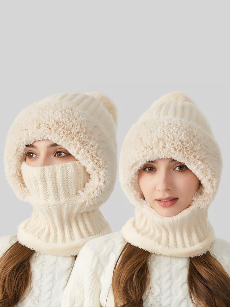 Women & Girls Pom Pom Beanie - Solid Color Thick Warm Knit Hat - Fall Winter Fashion Accessory - Casual Daily Wear Ideal Holiday Gift for Her One Size