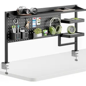 Clamp  Desk Shelf, 44" Desktop Shelving System with Pegboard and Accessories, Desktop Organizer with 2-Tier Shelf, Desk Pegboard for Office  Gaming, Black