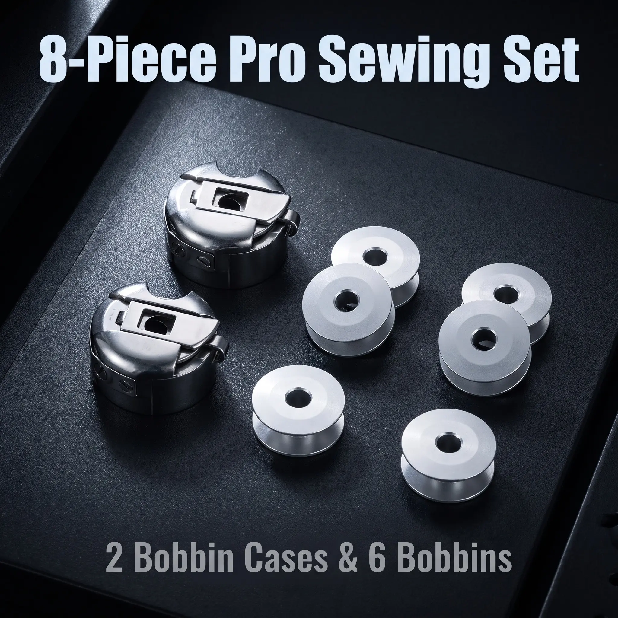 8-Pack Sewing Machine Bobbin Case with Shuttle Core, Universal Silver Color Bobbins for Home Sewing Machines, Durable DIY Sewing Accessories