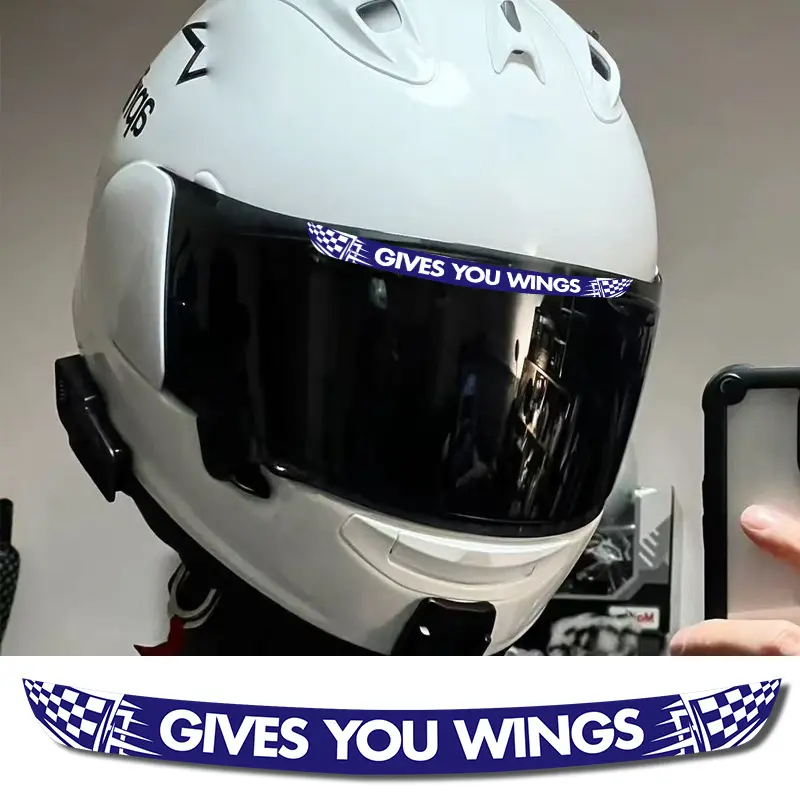 1 piece "Give You Wings" motorcycle racing helmet sticker Decal - waterproof and durable plaid flag design, bright yellow and black helmet sticker, motorcycle enthusiast gift, racing theme accessories, high quality bonding