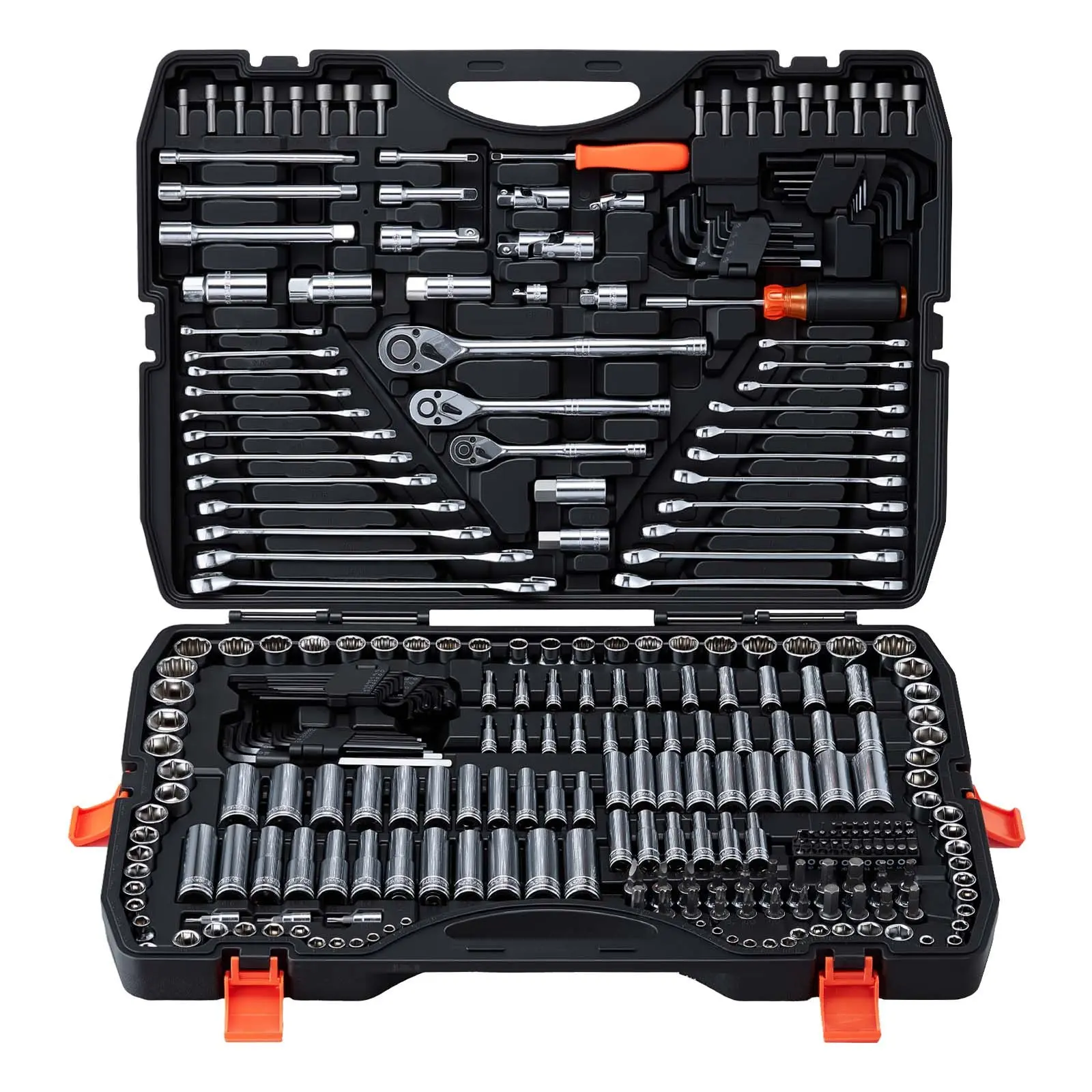 VEVOR 308-Piece Mechanics Tool Set with Storage Case - 1/4 in, 3/8 in, 1/2 in Drive, SAE & Metric Sockets, Wrenches, Screwdriver Bits, Accessories, Tools and Gadgets for Automotive Repair