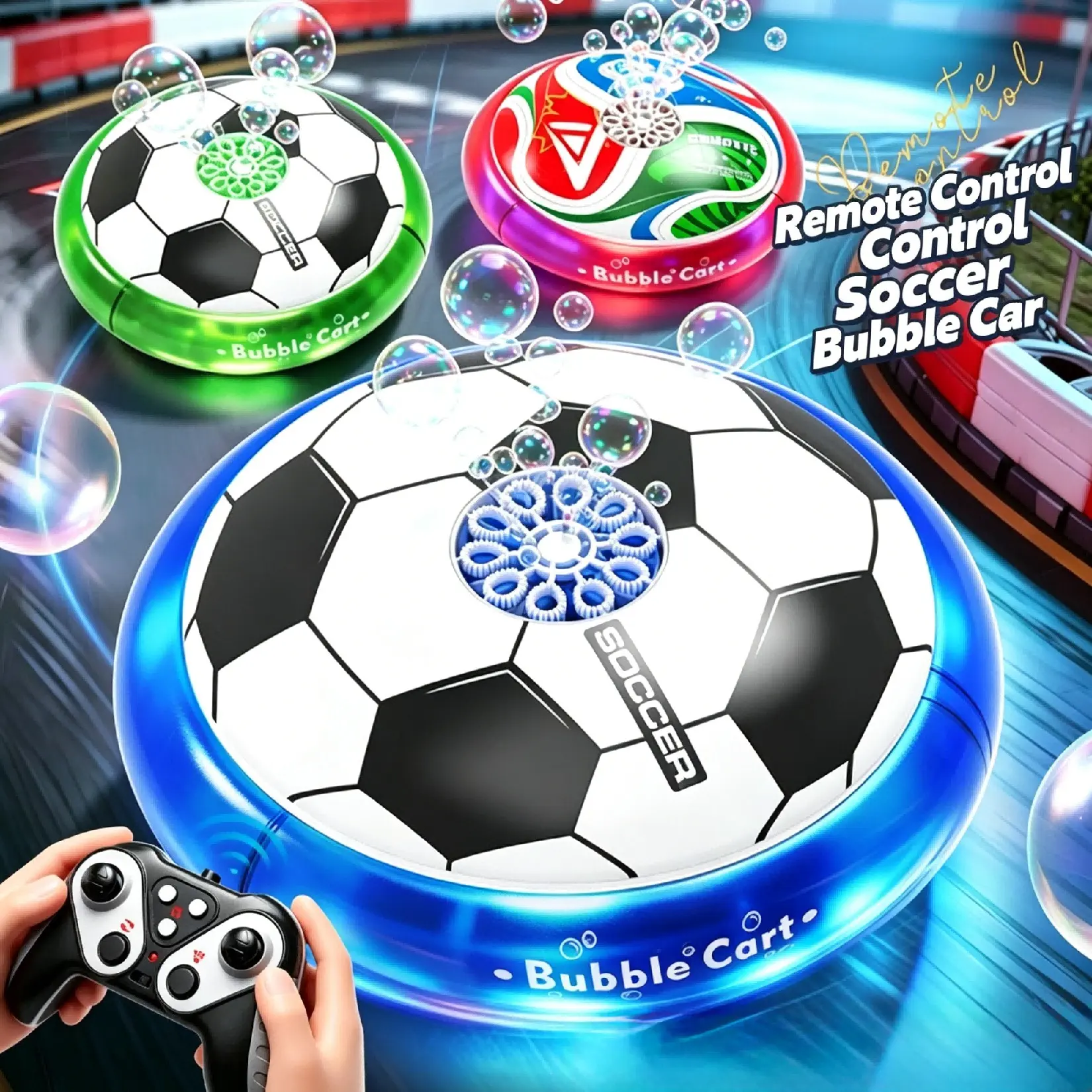 RC Hover Soccer Bubble Car,Bubble Machine with Automatic Rotation, and Led Lights，Includes 60ml of Bubble Solution.Suitable for Children, Outdoor Indoor Party