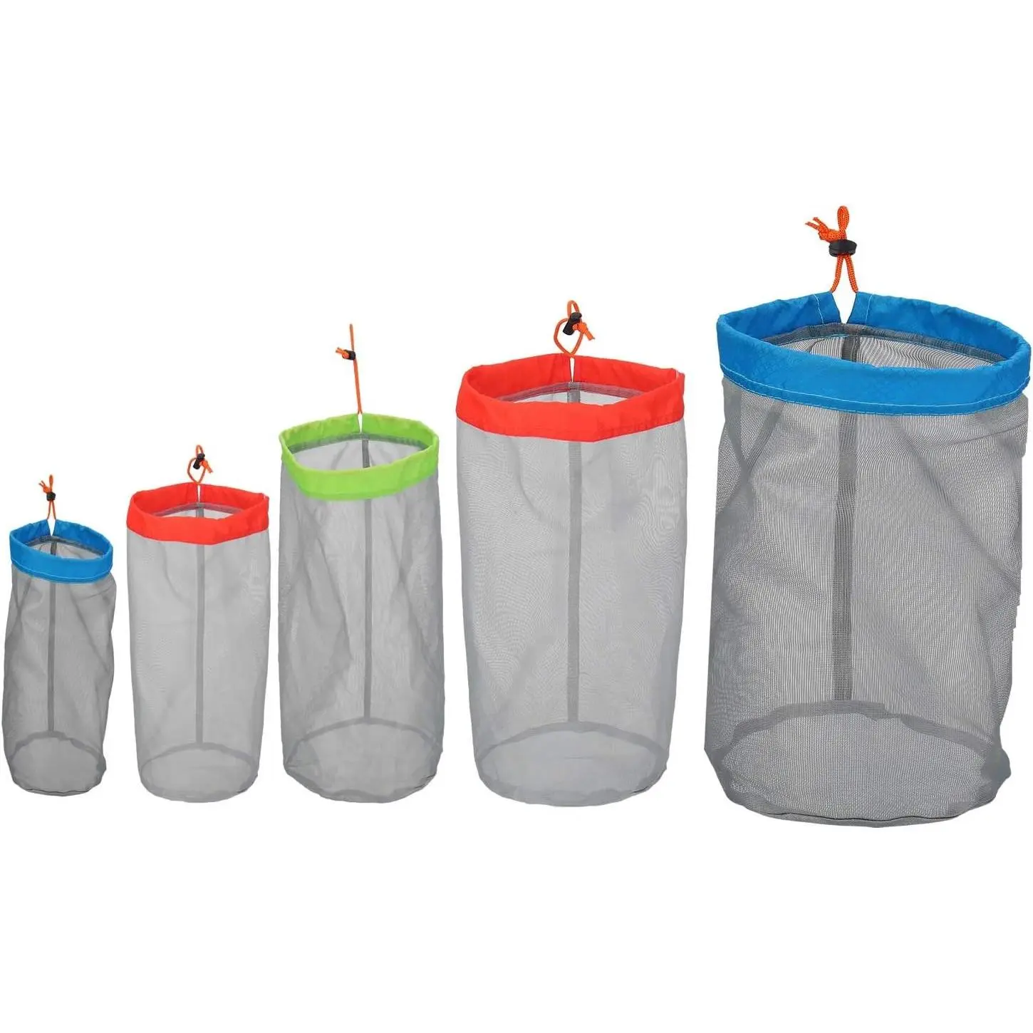 Mesh Stuff Sack, Drawstring Ditty Bags Storage Pouch Bag Stuff Sacks for Backpacking Travel Camping Hiking, Ultralight, Small to XXlarge Set of 5
