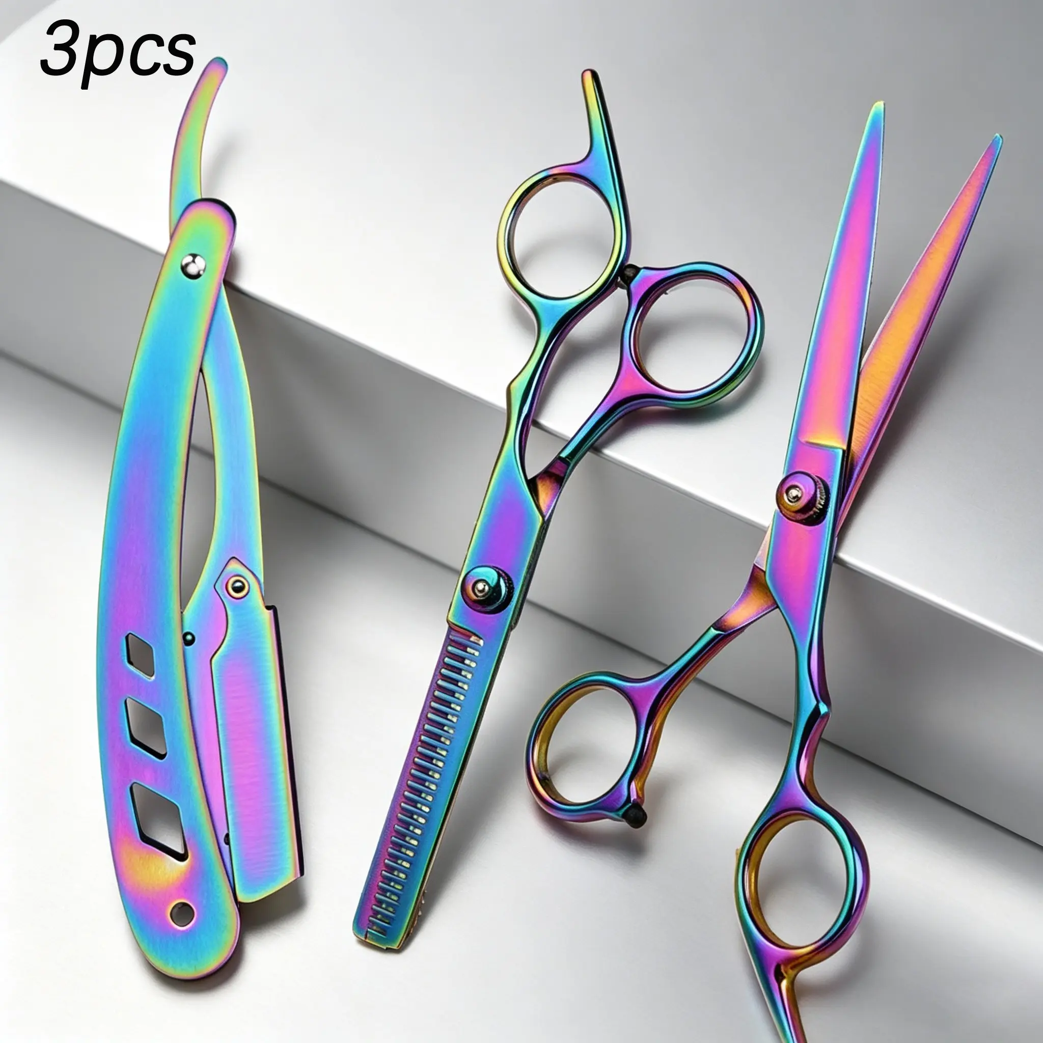3pcs Haircutting Kit, Professional Hair Clippers Set, Flat Clipper + Tooth Clipper + Razor, Durable, Home & Salon Use, Foldable, Easy for Beginners