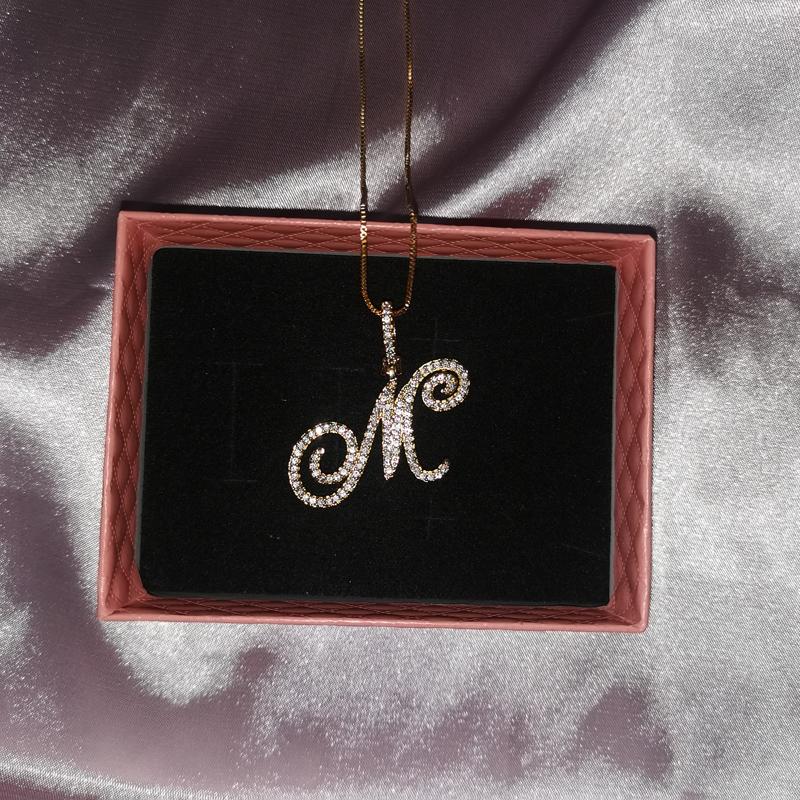 Grandbling Cursive 26 Initial Letter Pendant Necklace  High Quality 5A Cubic Zirconia CZ Alphabet Name Jewelry New Necklace Gift New Year Accessories