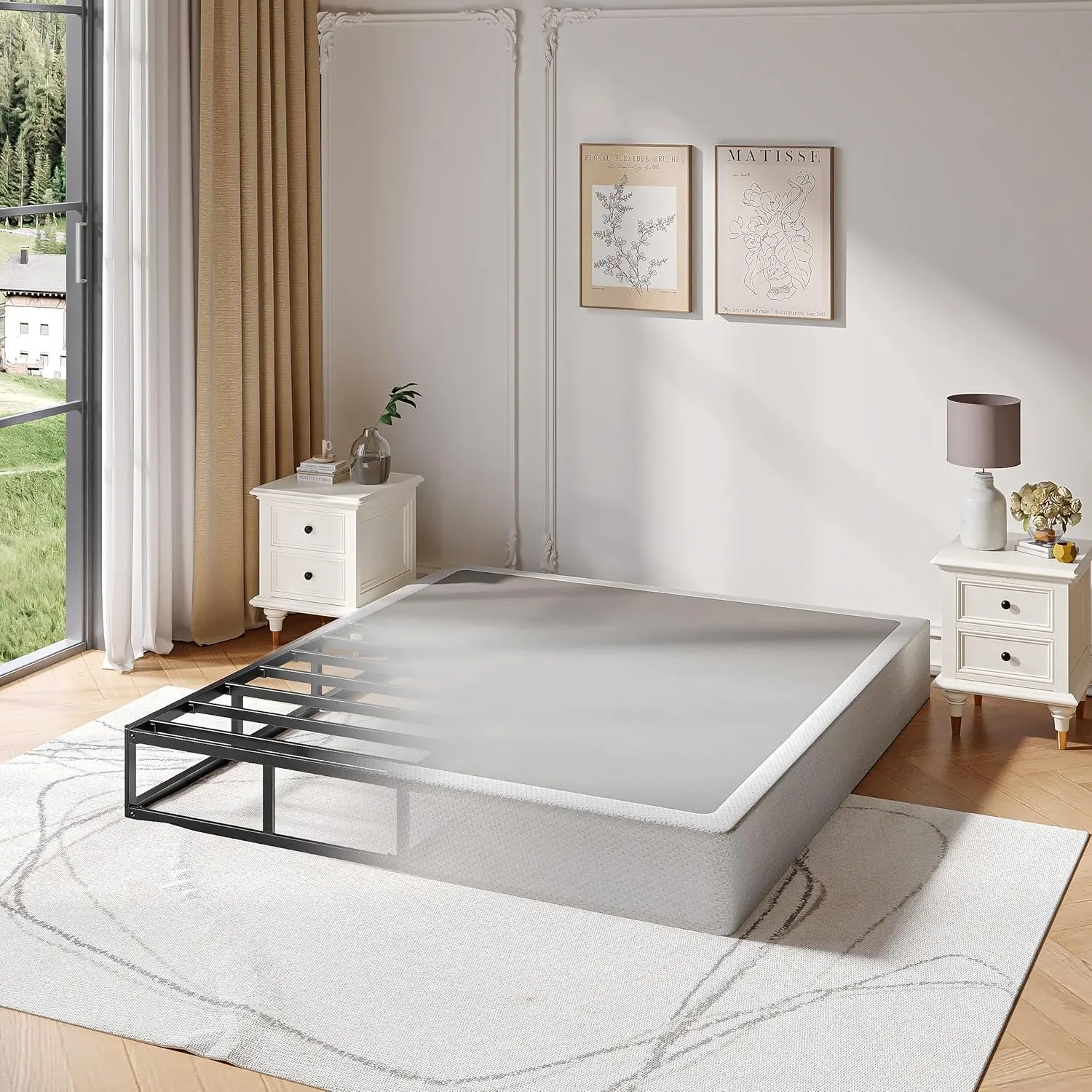 Queen Box Spring, 5 Inch | 3500 lbs Capacity, Metal Bed Base, Low Profile, Fabric Cover, Heavy Duty
