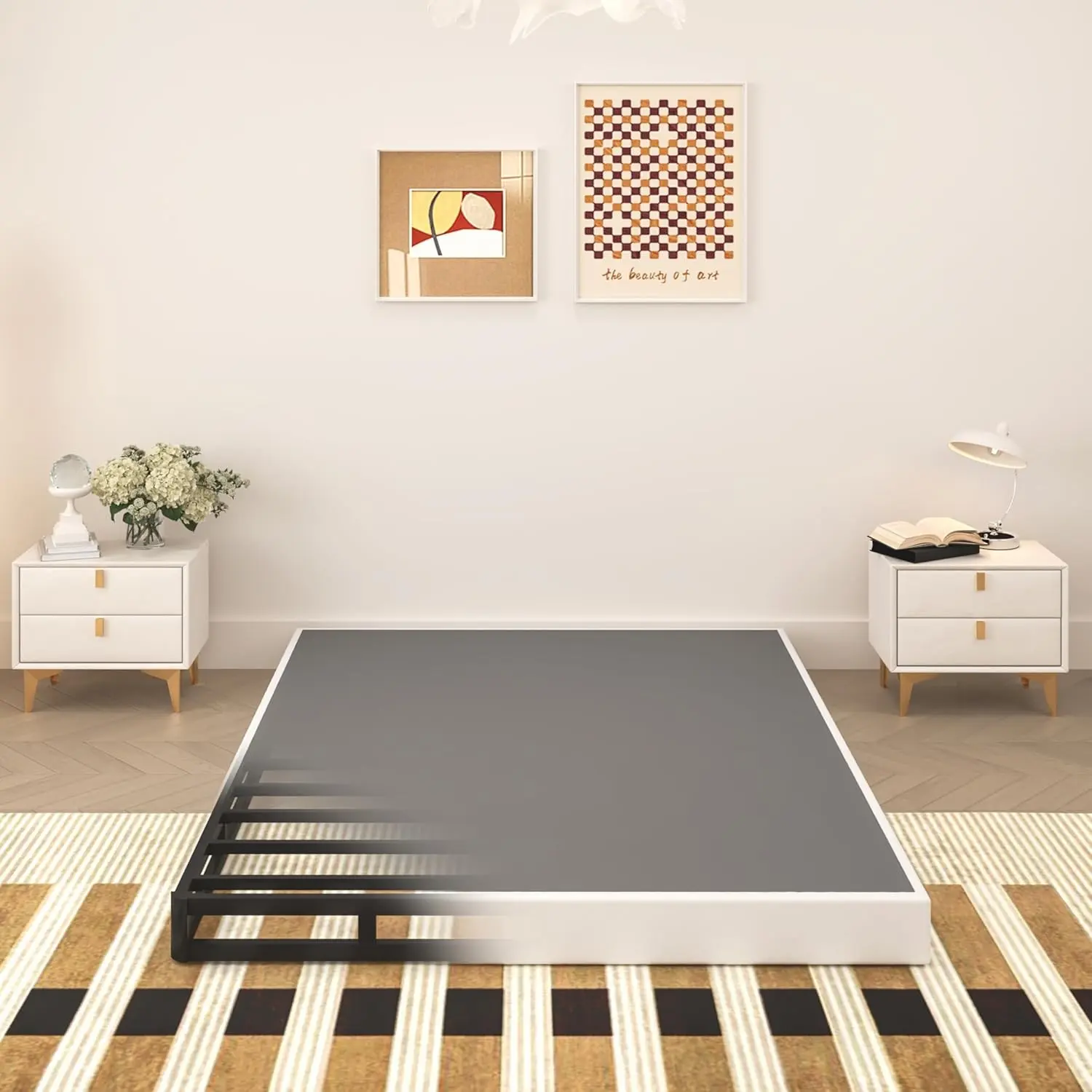 5 Inch Box Spring for Queen Bed, Heavy Duty Metal Mattress Foundation, 3000 lbs Capacity, Low Profile, Noise-Free, Easy Assembly with Fabric Cover