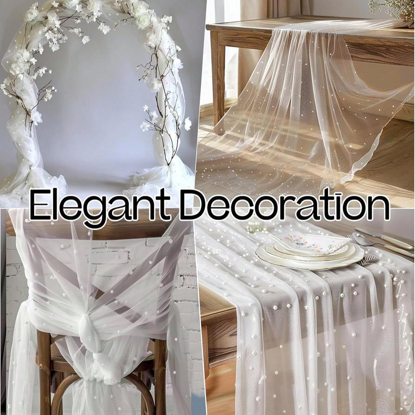 1pcs Pearl Decor Tablecloth, Wedding Pearl Sheer Tablecloth, Party Decoration, Chair Streamers, Event Backdrop, Bridal Shower Decor, Wedding Table Runner