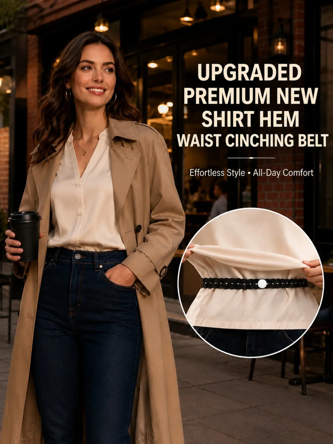 Women's Lace Trim Shirt Waistband, Adjustable Seamless Belt with Invisible Hem Shortener, Perfect for T-Shirts, Dresses, Shirts, Sweaters, Pants
