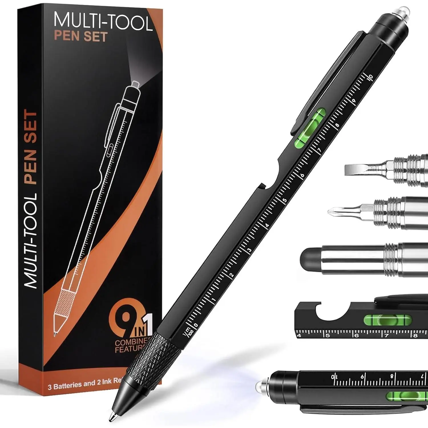Stocking Stuffers for Men Dad Husband Him Adult 9 in 1 Multitool Pen | Gifts for Men Cool Tools Gadgets Birthday Christmas Fathers Day Dad Gifts from Daughter Son Wife