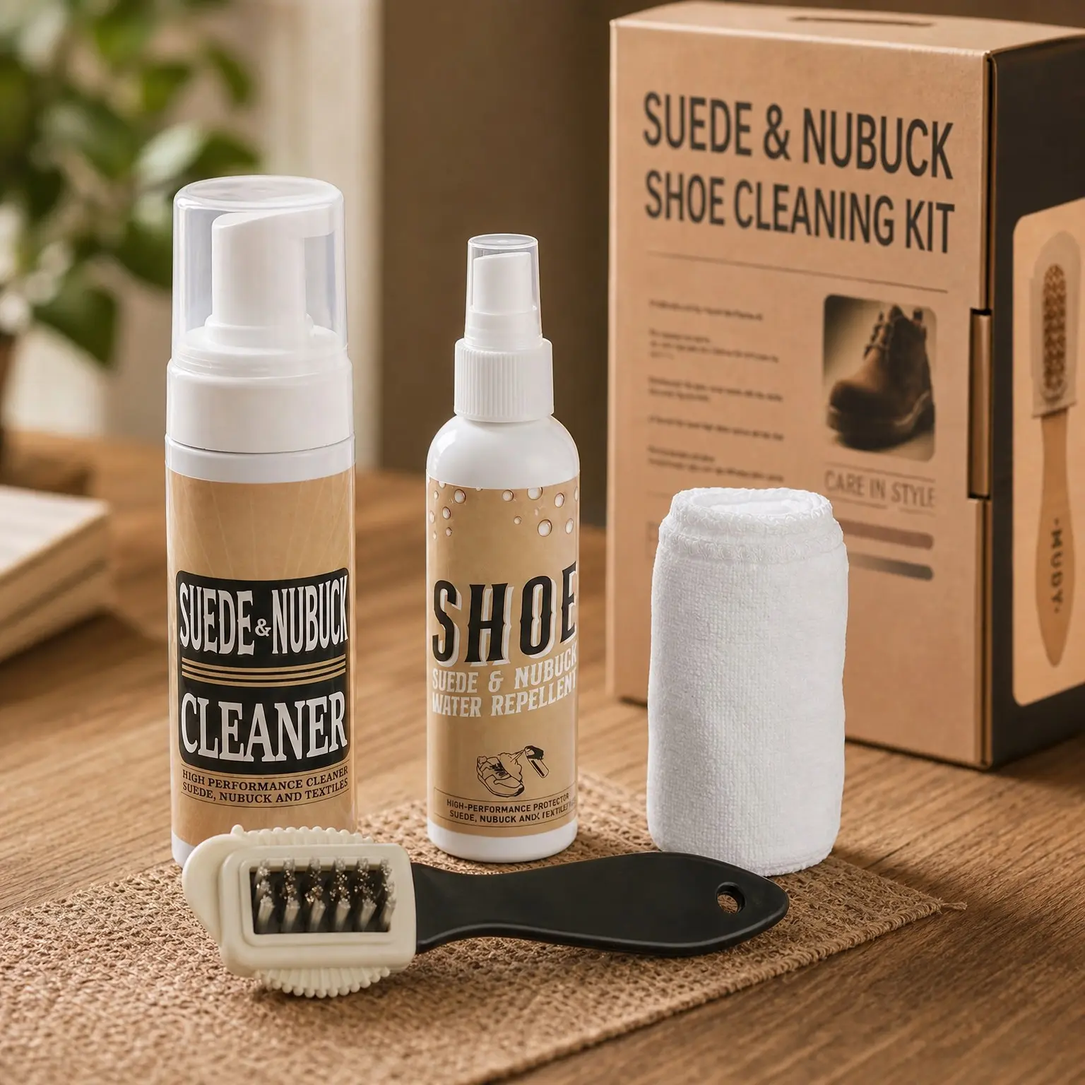 Suede and Nubuck Shoe Cleaner Kit with Water Repellent, 4-Side Suede Brush, and Microfiber ClothGift