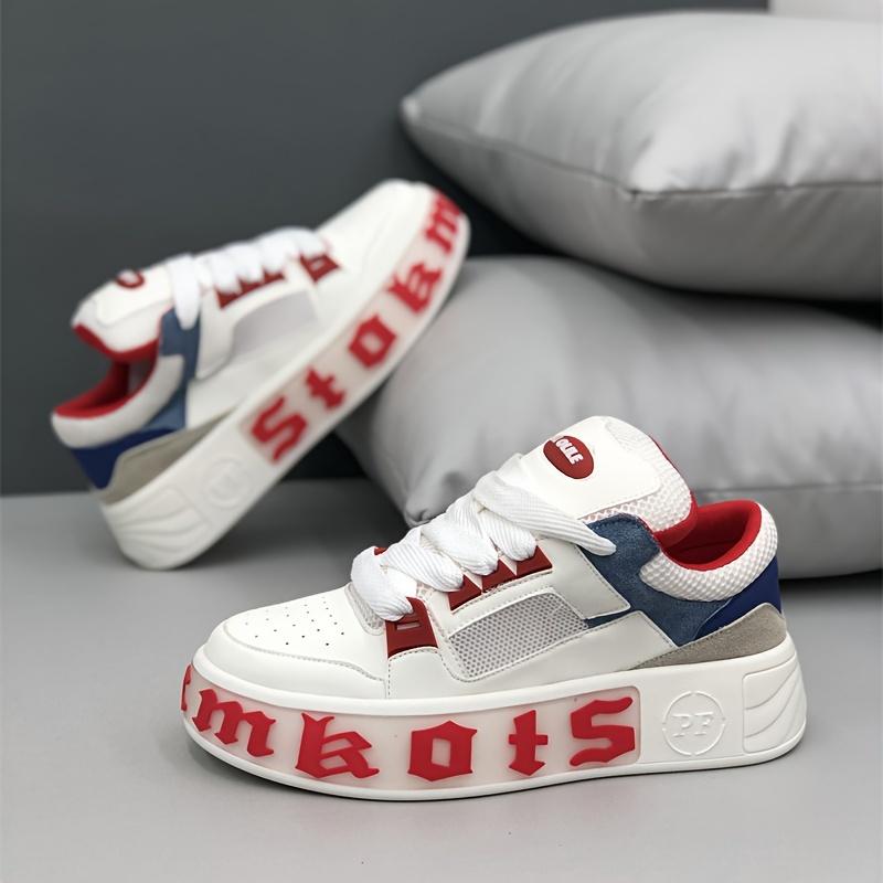Men'S Casual "Mkots" Sneakers - Black & White Platform Skateboard Shoes with Lace-Up Closure, Non-Slip, Breathable, All-Season Comfort, Casual Walking Shoe |     Platform Sneakers |     Breathable Fabric