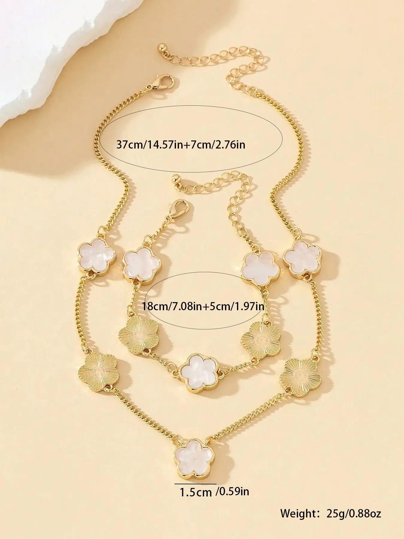 Women's Elegant Fashion Flower Charm Jewelry Set, Pendant Necklace & Bracelet, Casual 2025 New Trendy Matching Fashionable Jewelry Set for Party, Daily Clothing Decor for Girl, Cute Jewelry