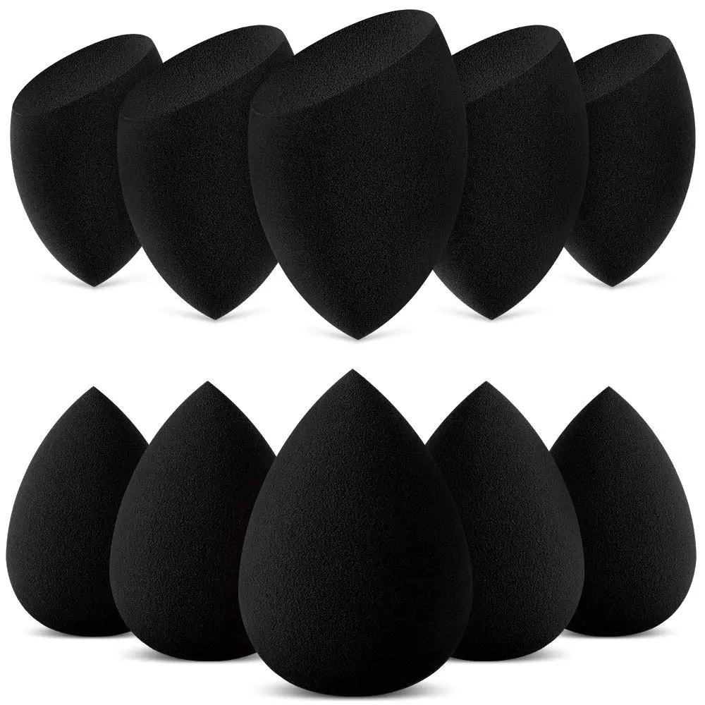 10-Pcs Makeup Sponge Set, Beauty Cosmetic Foundation Blending Applicator Puff Pack, Flawless for Liquid, Cream, Powder Makeup, Set Pack, Multi-Colors, Basic Black, Apply Makeup