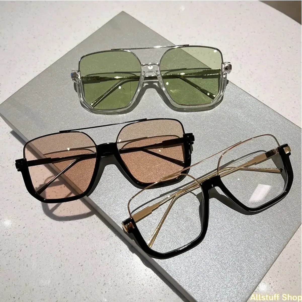 2026 New Korean-Style Semi-Rimless Oversized Women's Sunglasses, Modern Trendy Anti-Glare Blue Light Blocking Natural Lens Eyewear for Young Street Shooting & Plain Face Looks, Modern Trendy Sunglasses, Accessories For Women, Glasses For Women