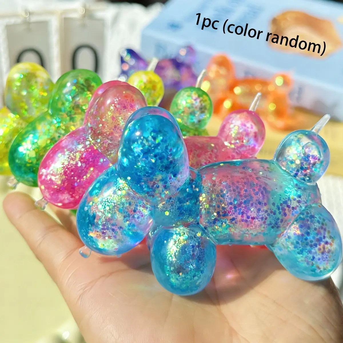 1PC Soft Squishy Sequin Little Dog Stress Balls for Girls and Boys, Stress Ball Squishies, Cute Animal Squeeze Sensory Toys, Stretch and Squeeze Sugar Ball Sequin Little Dog Squishy Toys for Kids, Party Favors, Easter Basket Stuffers