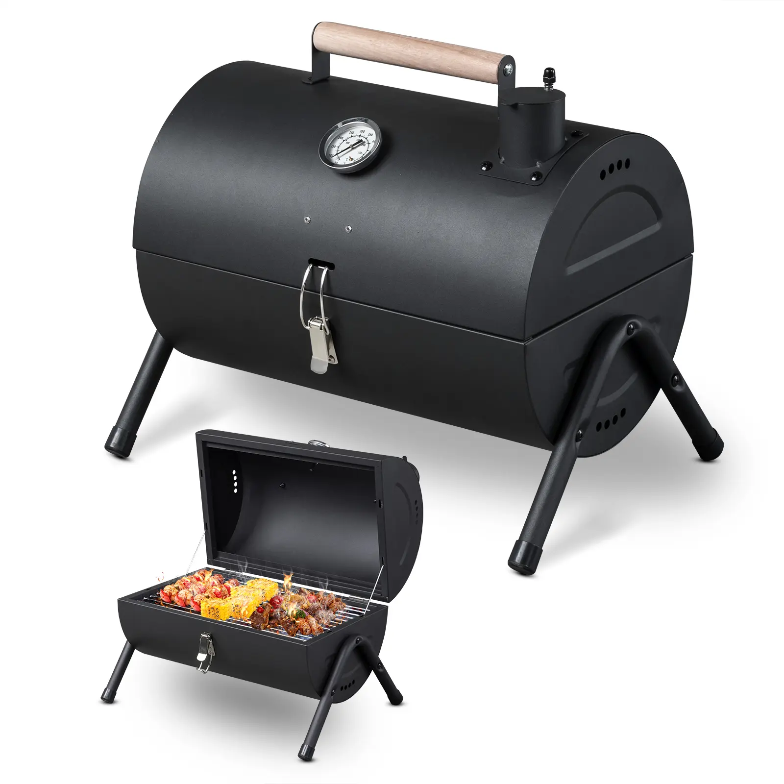 Double-Sided Portable Charcoal Grill & Smoker with Carry Bag - Lightweight Tabletop Outdoor Barbecue Stove for Camping, Picnic & Backyard Cooking