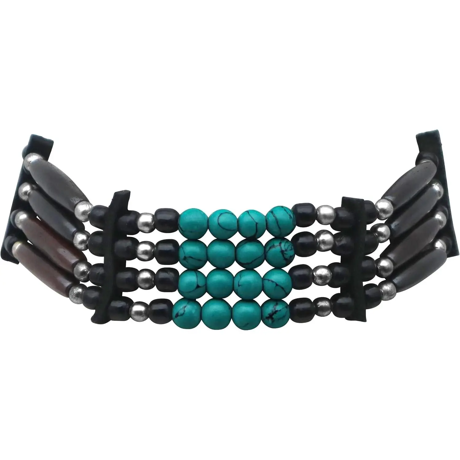 Indian Style  Choker Necklace, Black/Teal Traditional  Inspired Hairpipe Beads