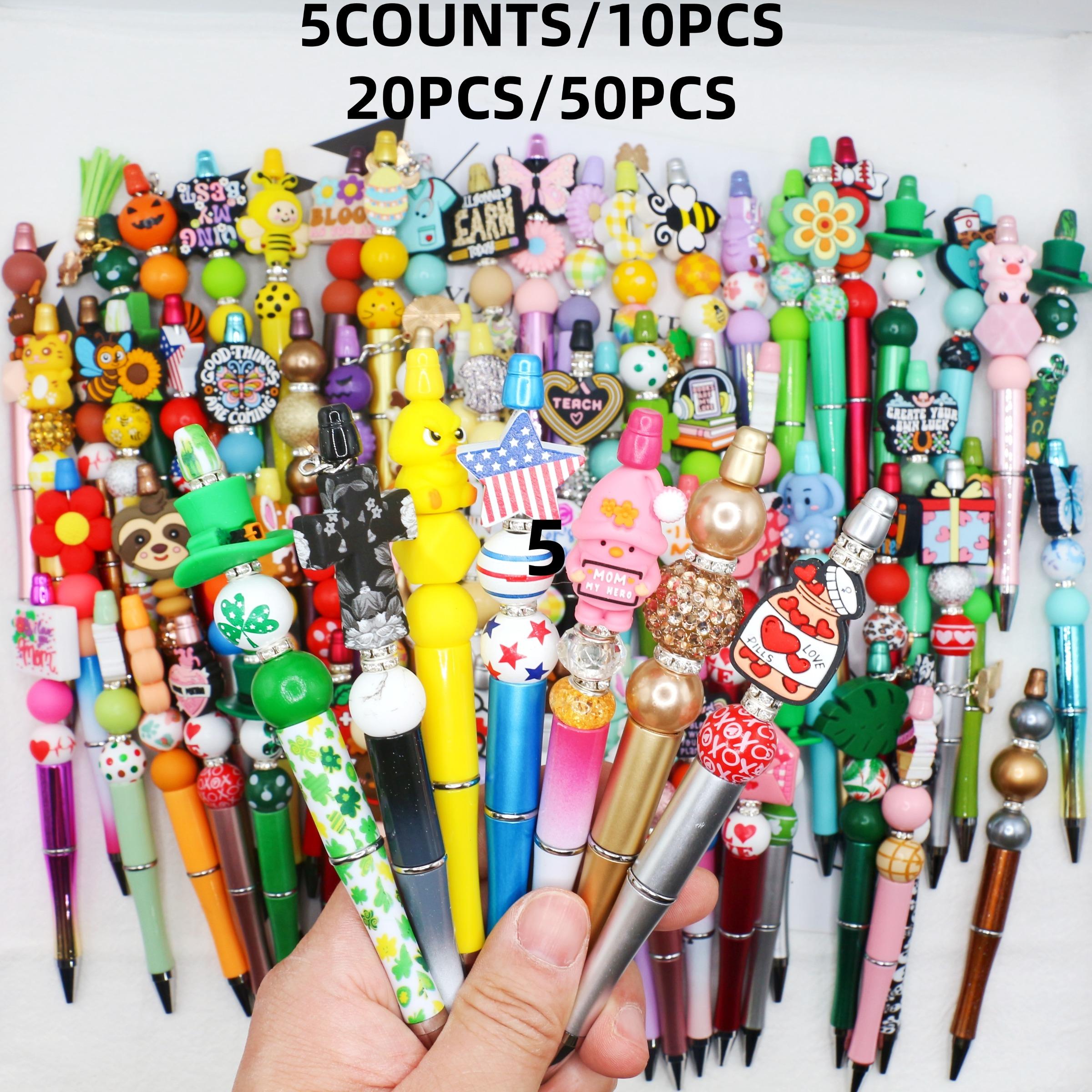 Back to School Hot DIY Beaded Ballpoint Pens 5-50PCS Random Styles Plastic Pen with Wood/Silicone/Acrylic Beads Fun Creative Office School Supplies for Students