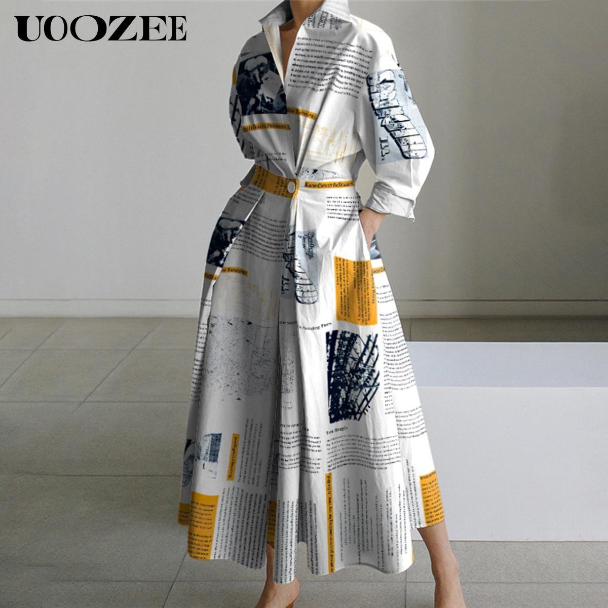 print pleated loose dress FRIFUL Women's All-Over Print Waist Patchwork Pleated Loose Casual  Versatile Spring Long Dress