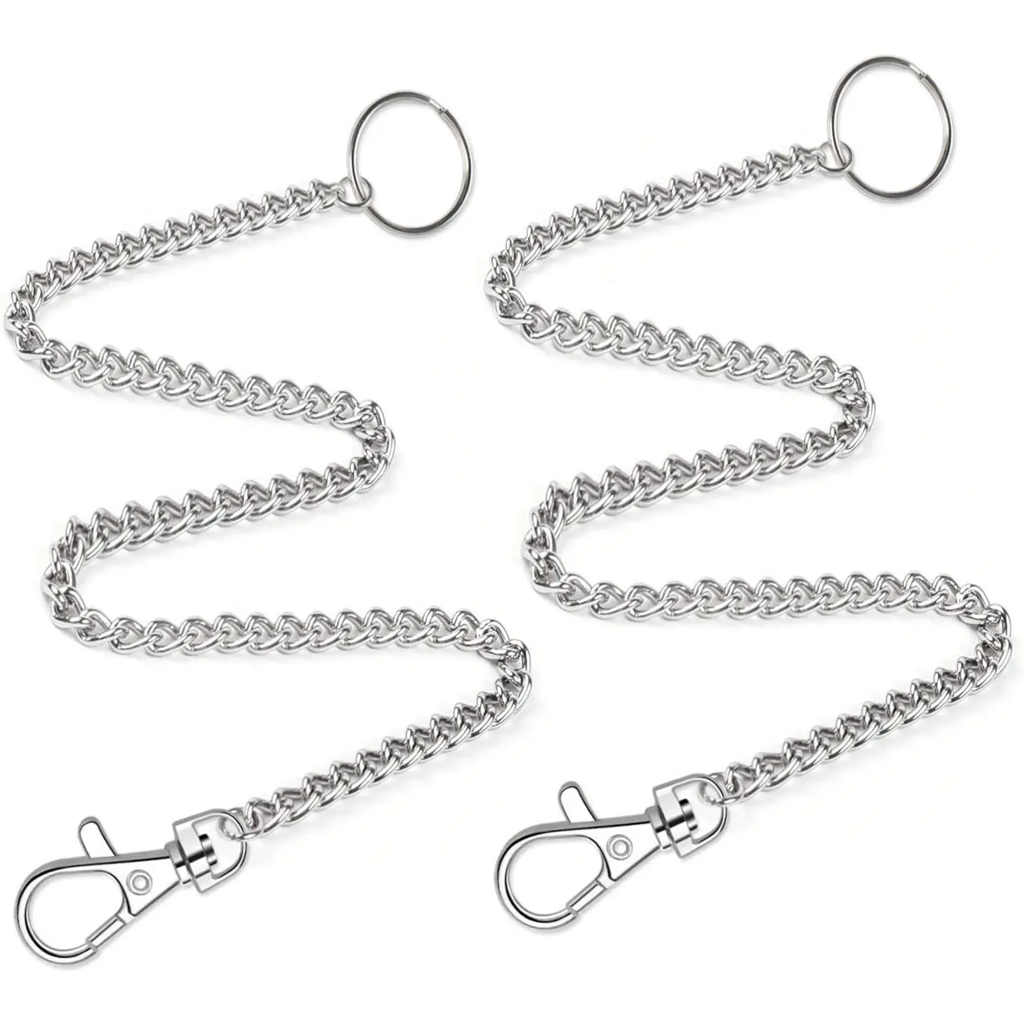 2 count Chain Belt Set, Wallet Chain, Pants Chain, Pocket Chain with Keyring for Pants Belt Jeans Wallets and  (16” & 20”)