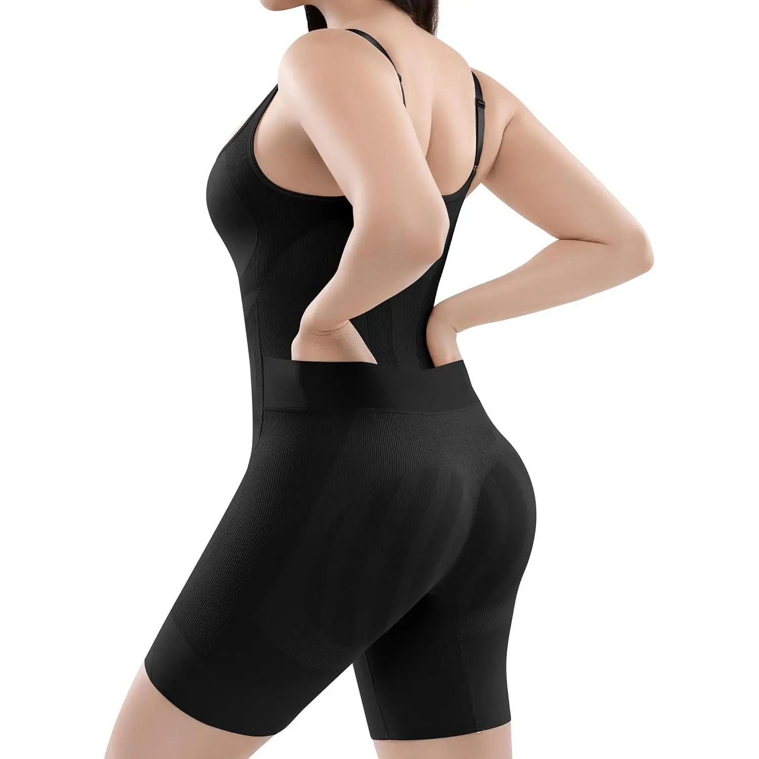 Bodysuit Shapewear Tummy Control Bathroom-Friendly Seamless Shaper | Full Body Sculpting Plunging U-Neck, Mid Thigh, No Panty Lines, for Daily Wear Under Dresses, Travel, Everyday, Office