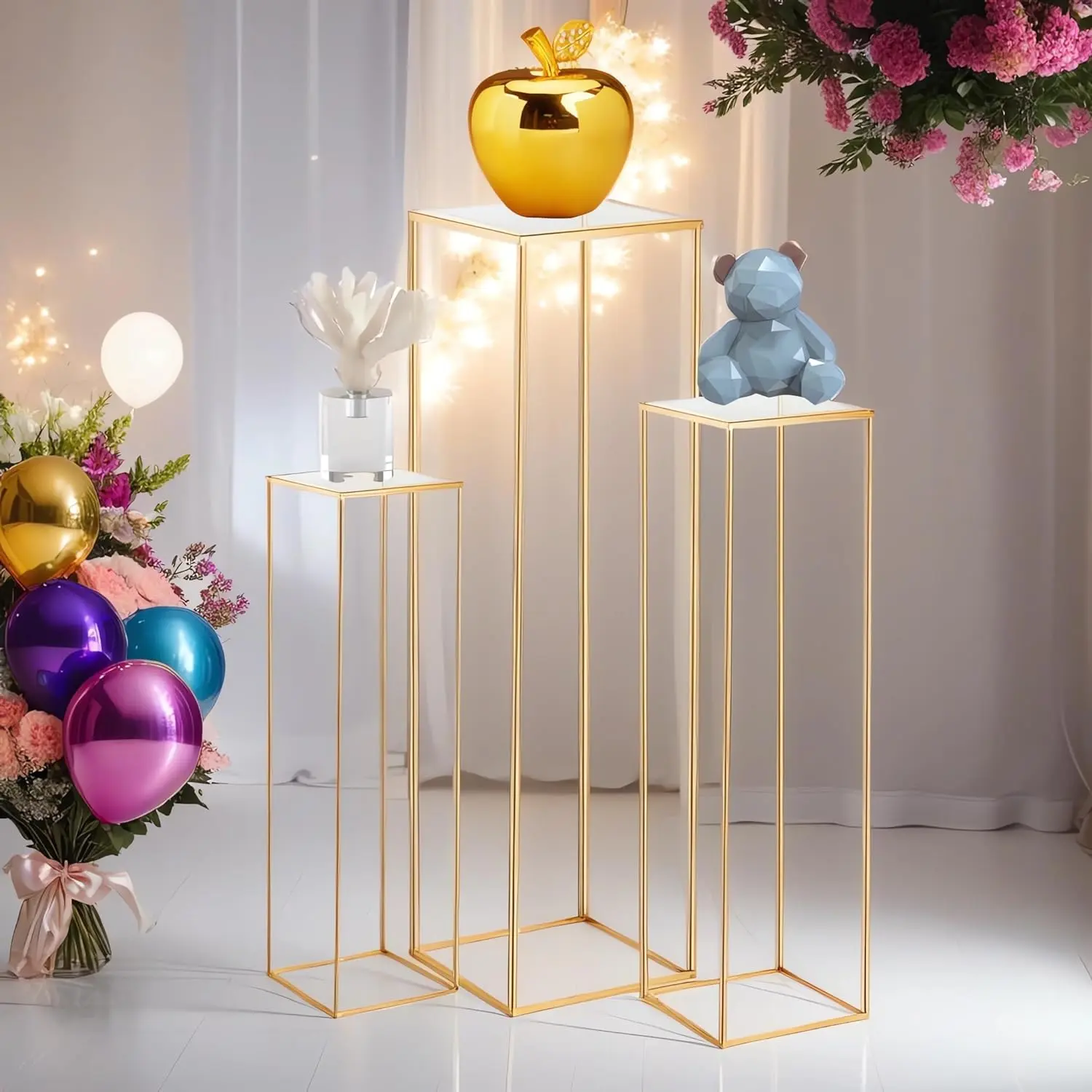 Golden Flower Arrangement Stand, 3 Counts/set Modern Simple Flower Stand, Floor Stand for Wedding Baby Shower  Party Decoration