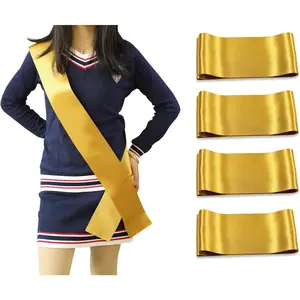 4 Pack Gold Blank Plain Satin Sashes for Pageants Senior Custom DIY Personalized Sash for Prom