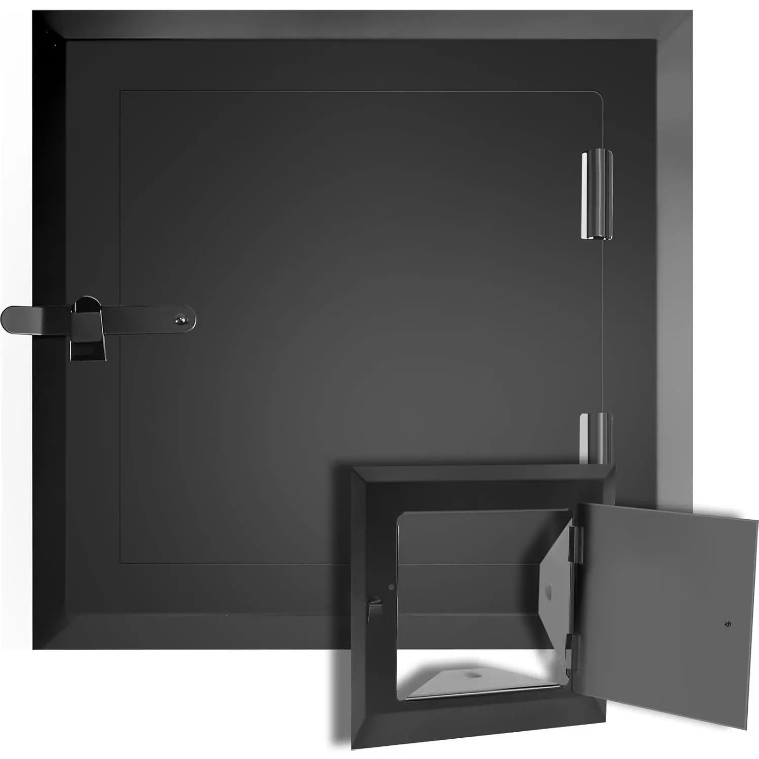 Galvanized Steel Chimney Door, 1 Pack 8"x8" Fireplace Trap Door with Clasp Closure, Extended Mouth, Snug Fit for Indoor-Outdoor Wall Chimney (Black)