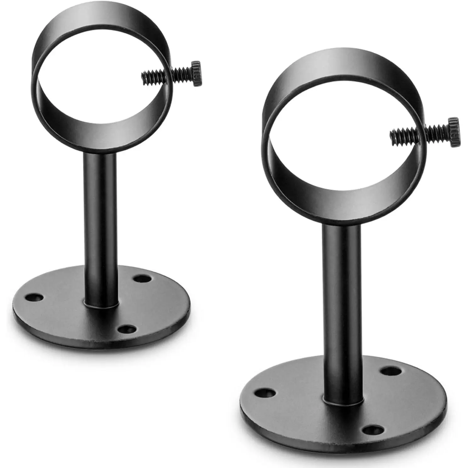 Black Ceiling Curtain Rod Brackets - 2 Pack Metal Adjustable Hook Pole Holders with Locking Screw, Synthetic Ceiling-Mounted Hangers Fits 1-1/4" Drape, Shower or Clothes Poles
