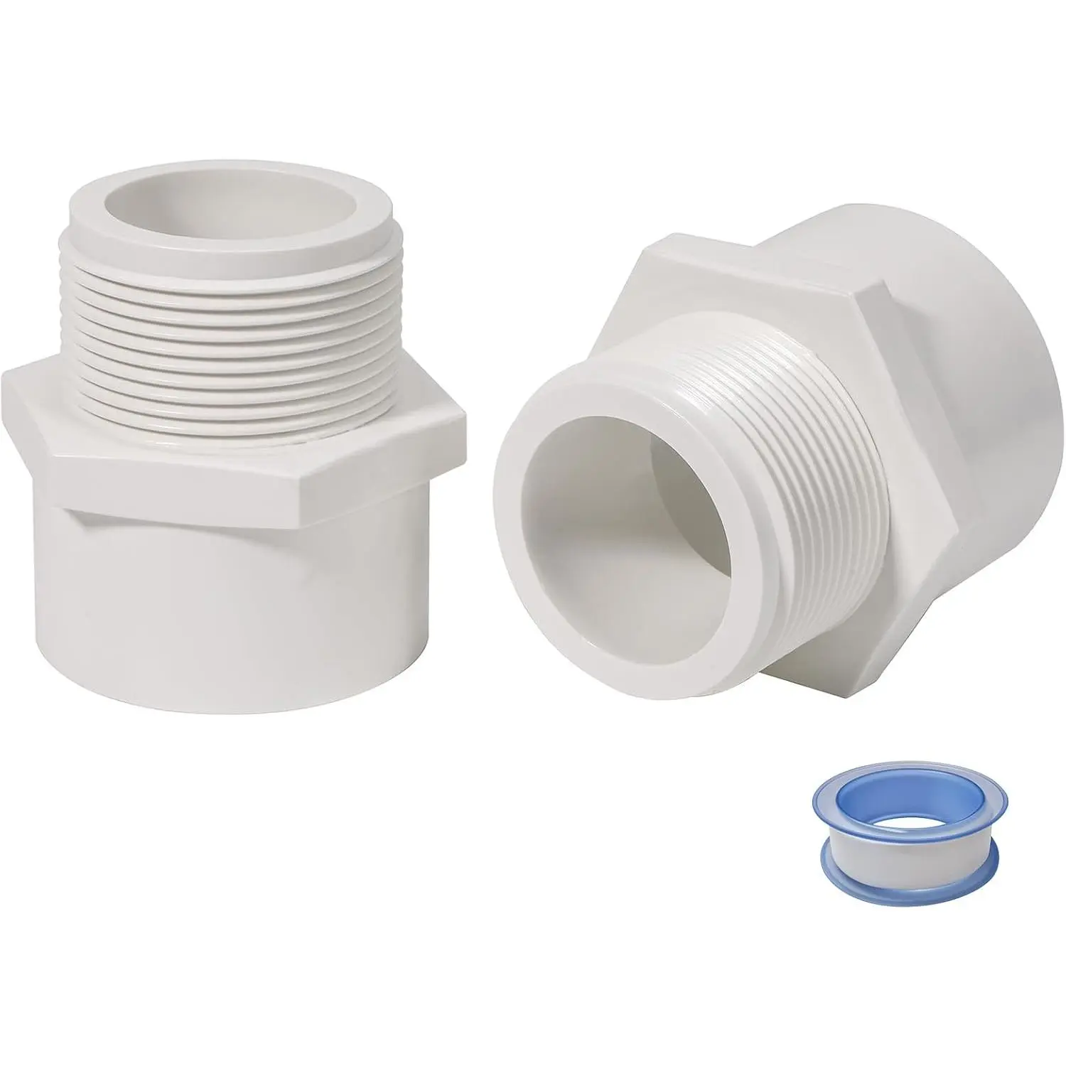2 Inch Male Thread PVC Fittings White 2-Way PVC Pipe Coupling Adapter Connectors Coupling for 2 Inch Schedule 40 Pipe(2 Pack)