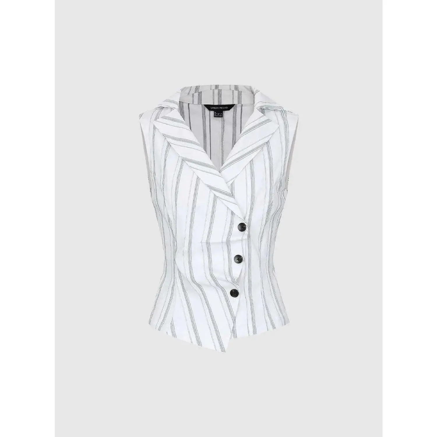 URBAN REVIVO Women's Chic White Striped Tailored Sleeveless Double-Breasted Blazer Vest - Comfortable Stretch Viscose Fabric with Elegant Drape