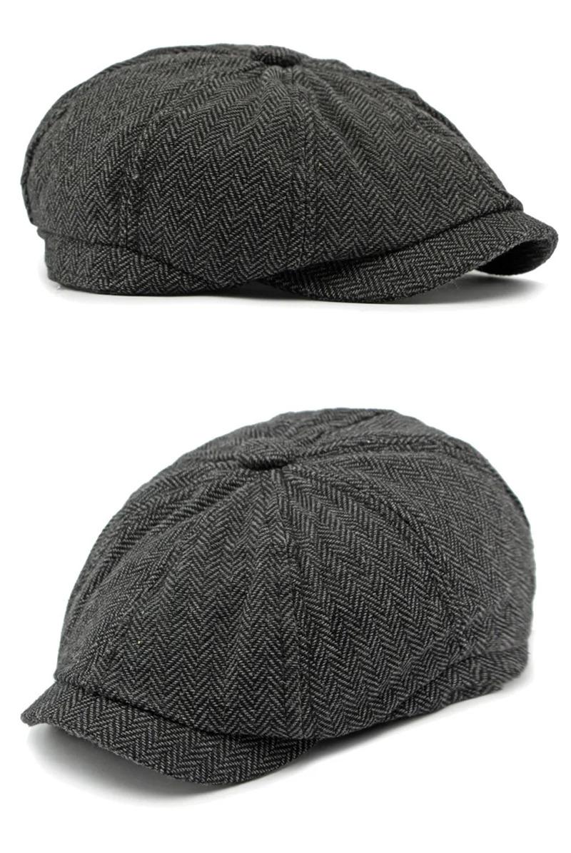 Twill Flat Cap for Men Women Herringbone Newsboy Caps British Style Octagonal Hat Solid Green Red Detective Cabbie Beret Hat